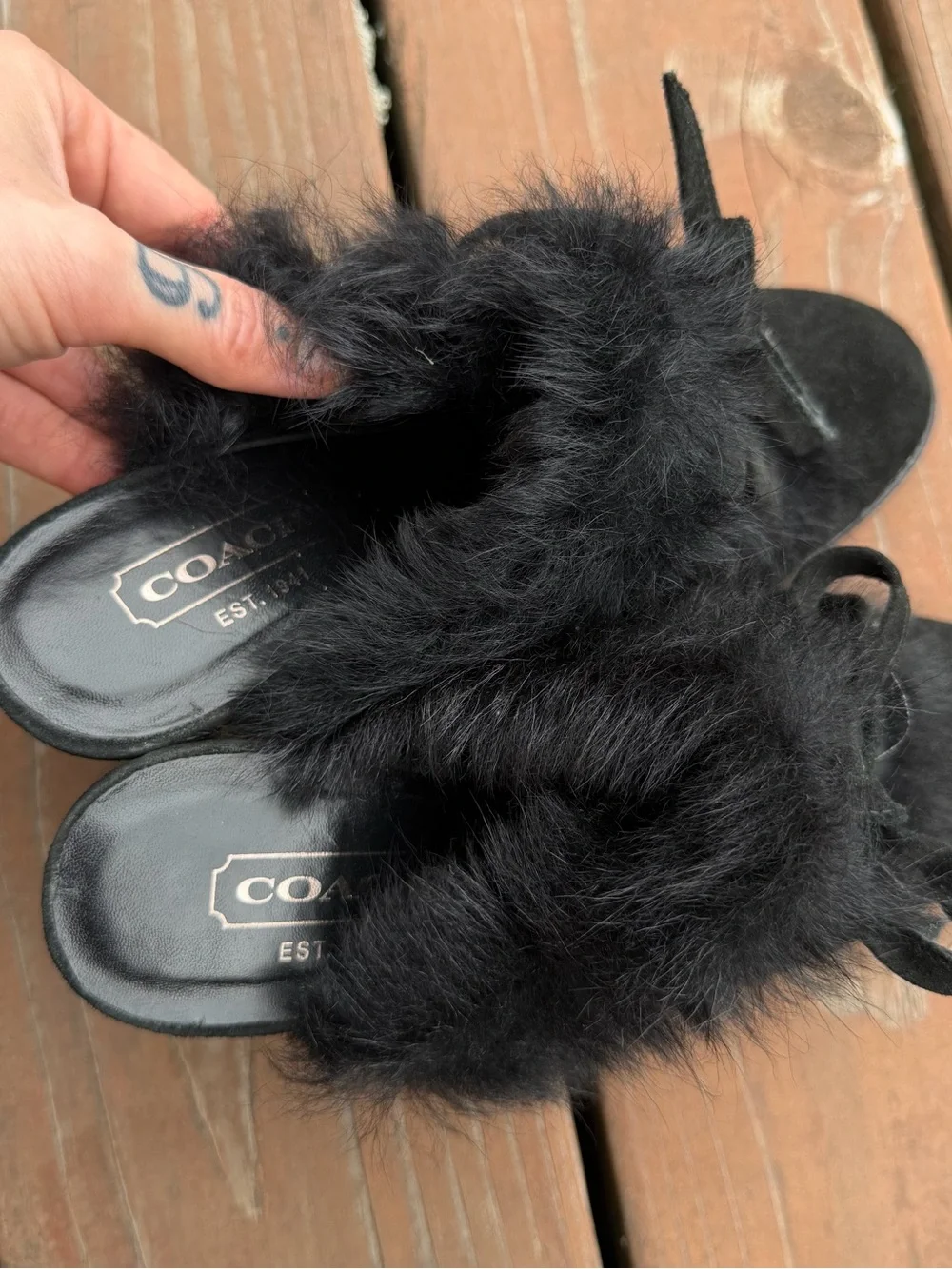 Coach Black Size 7 Fur Suede Lace-Up Mules